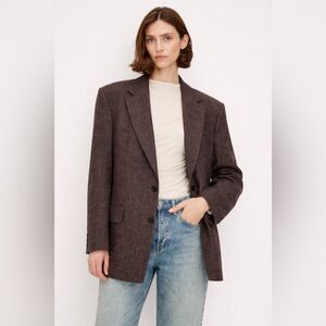 VINTAGE - Protocole Tweed Blazer Oversized Women Blue Fleck Structured Jacket